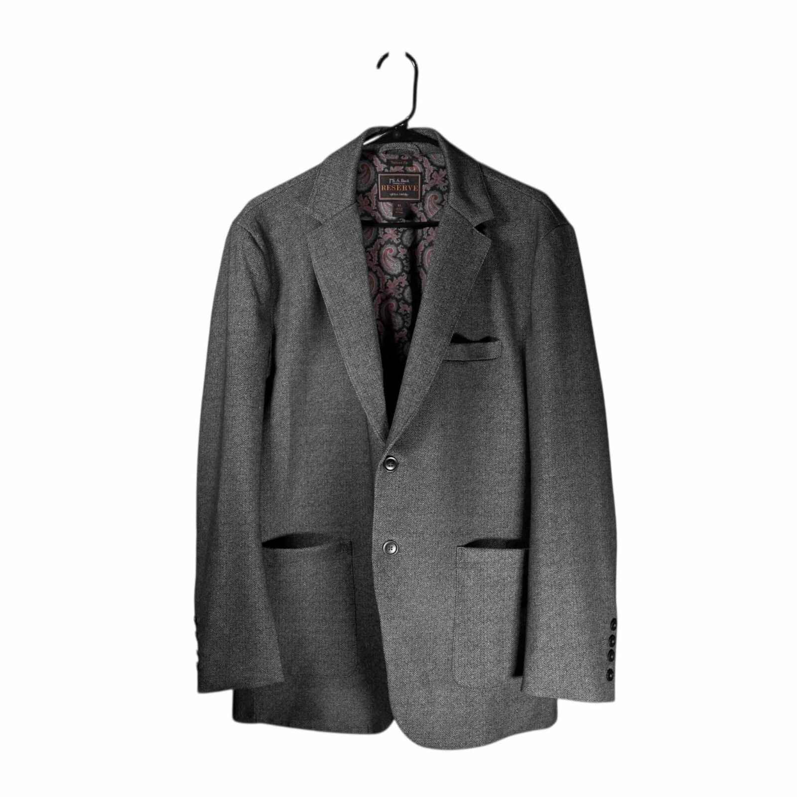 Jos A Bank Reserve Mens Xl Gray Stretch Tailored Fit Blazer Jacket Lined 46r
